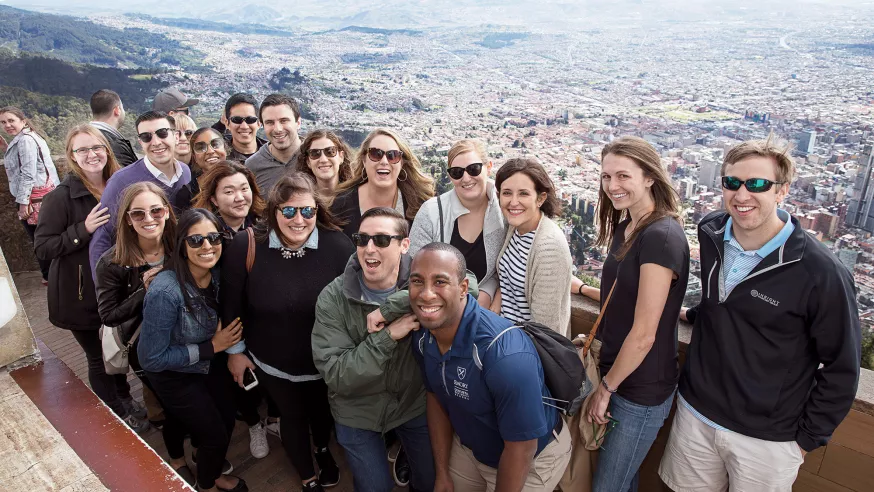 Students international travel group photo